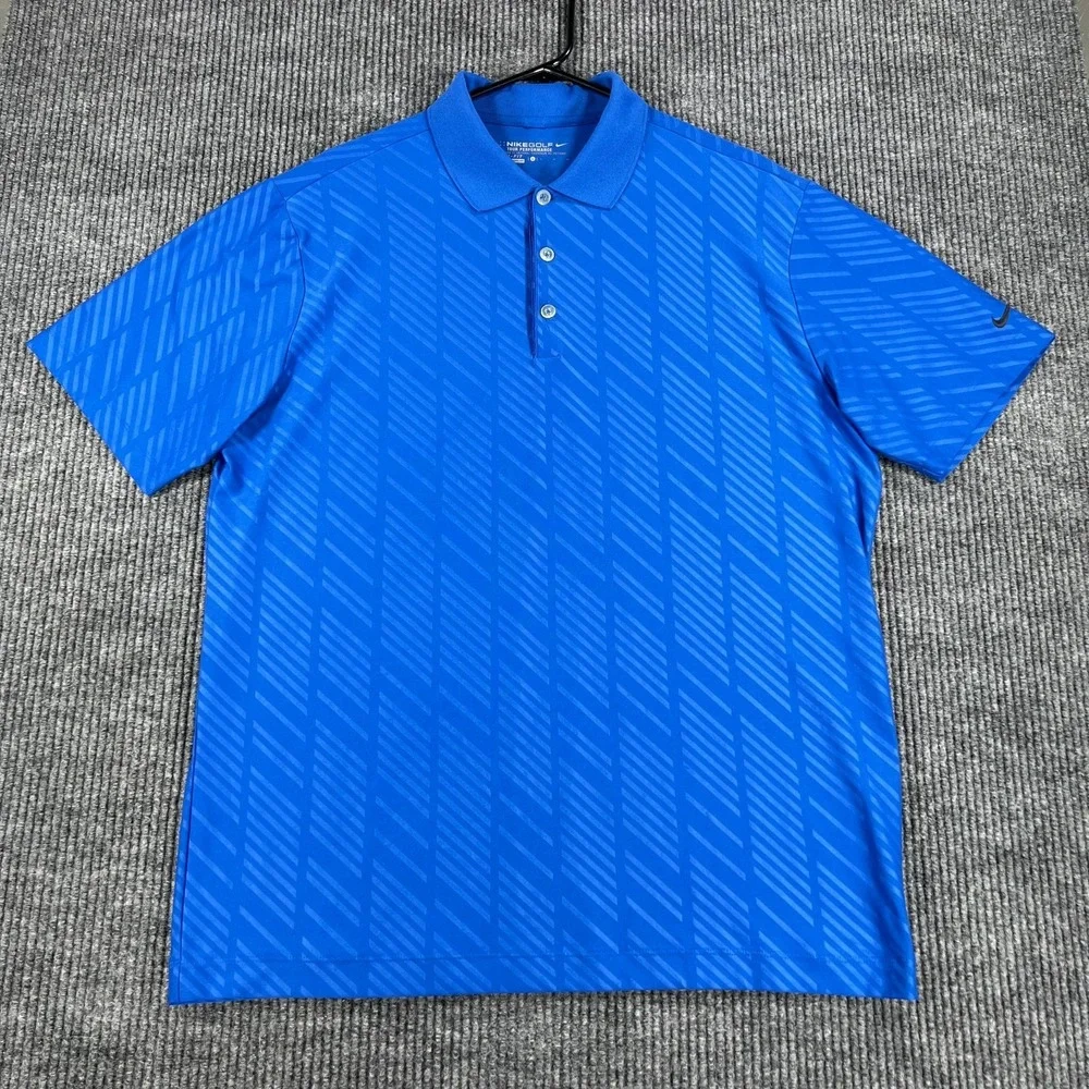 Nike Polo‎ Shirt Mens Large Blue Golf Tour Performance Short Sleeve Geometric